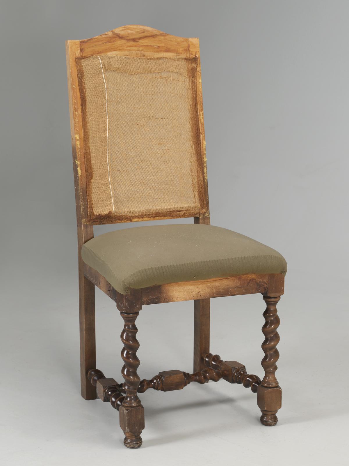 Antique French Dining Room Chairs, Barley Twist Legs, Requiring New Upholstery For Sale 2