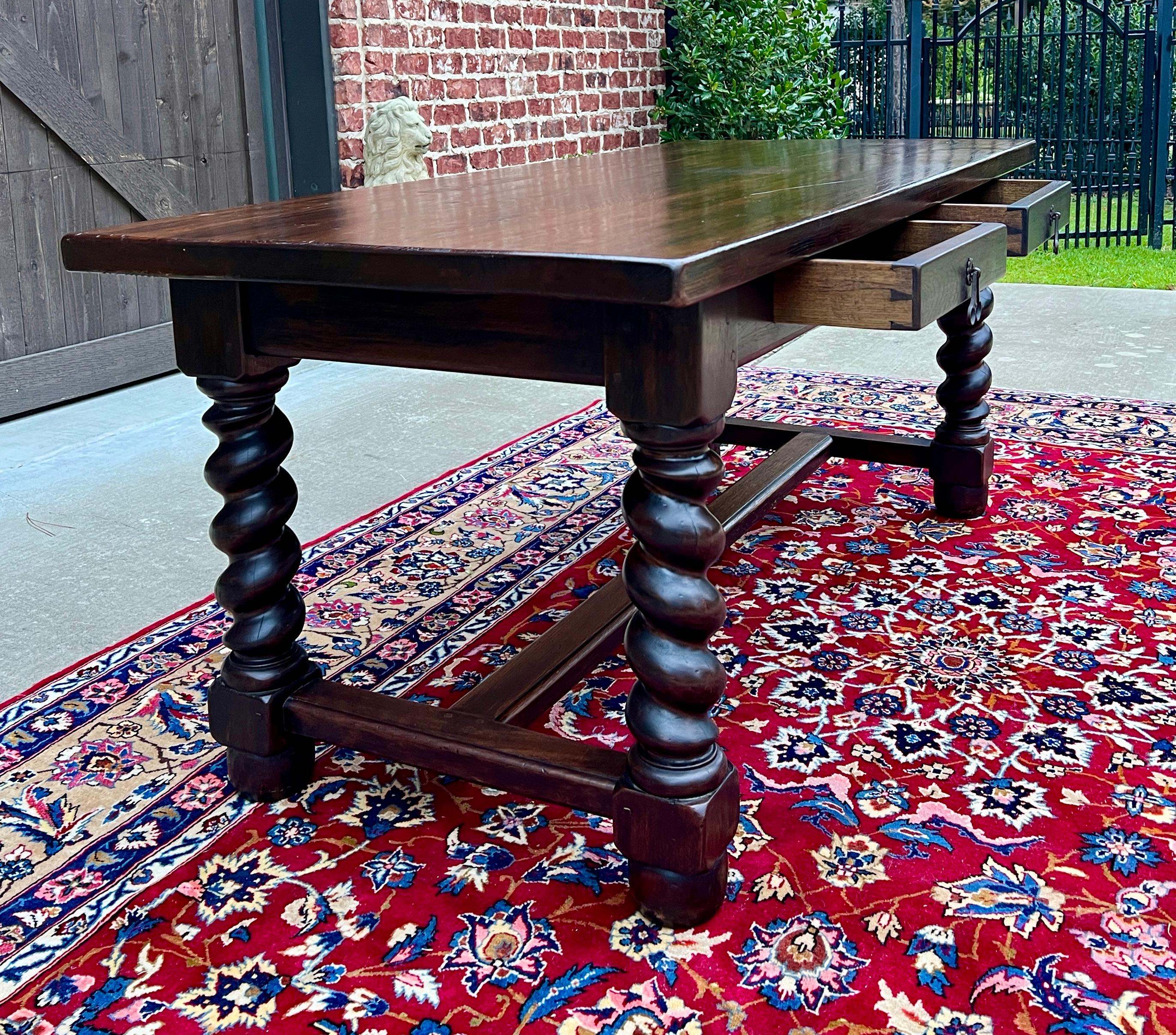 Antique French Dining Table Breakfast Table Barley Twist Dark Oak Drawers 1930s 4