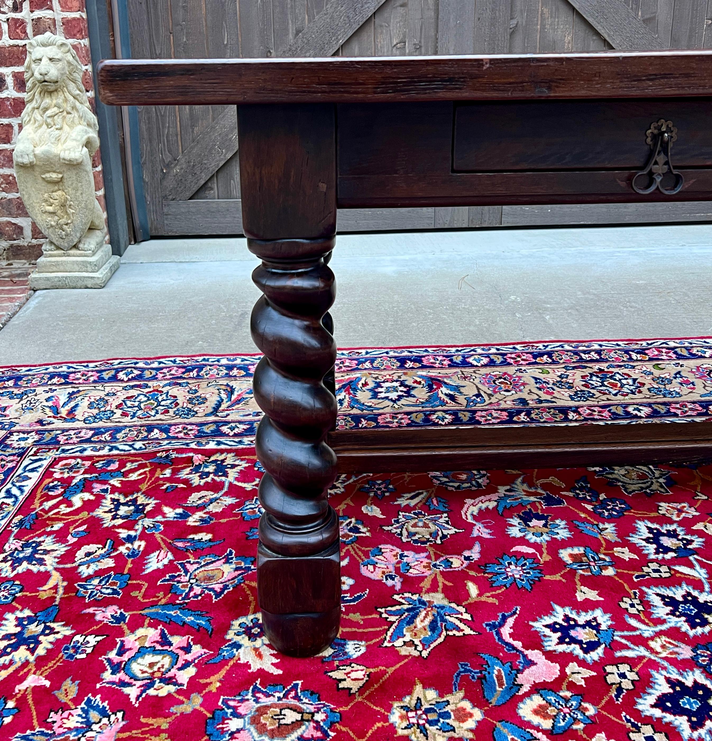 Antique French Dining Table Breakfast Table Barley Twist Dark Oak Drawers 1930s 6