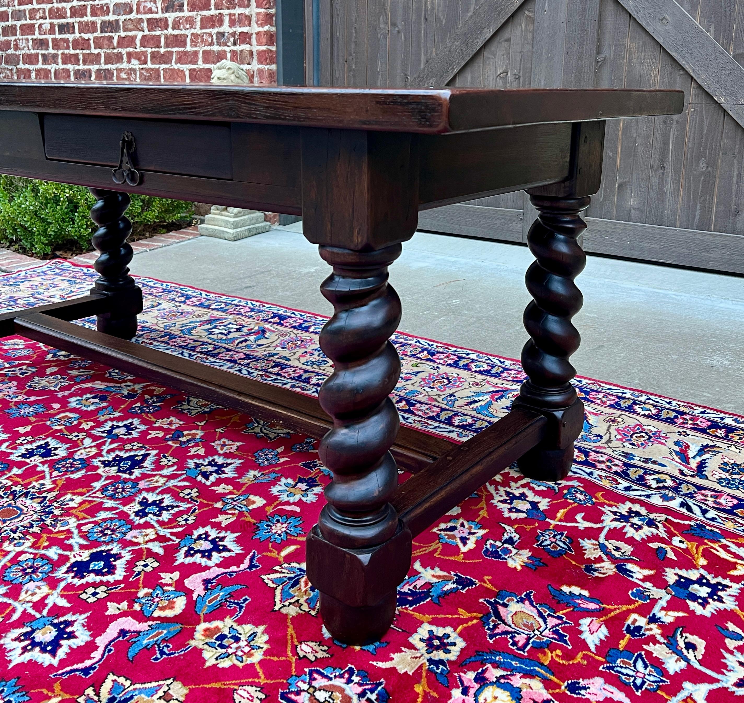 Antique French Dining Table Breakfast Table Barley Twist Dark Oak Drawers 1930s 7