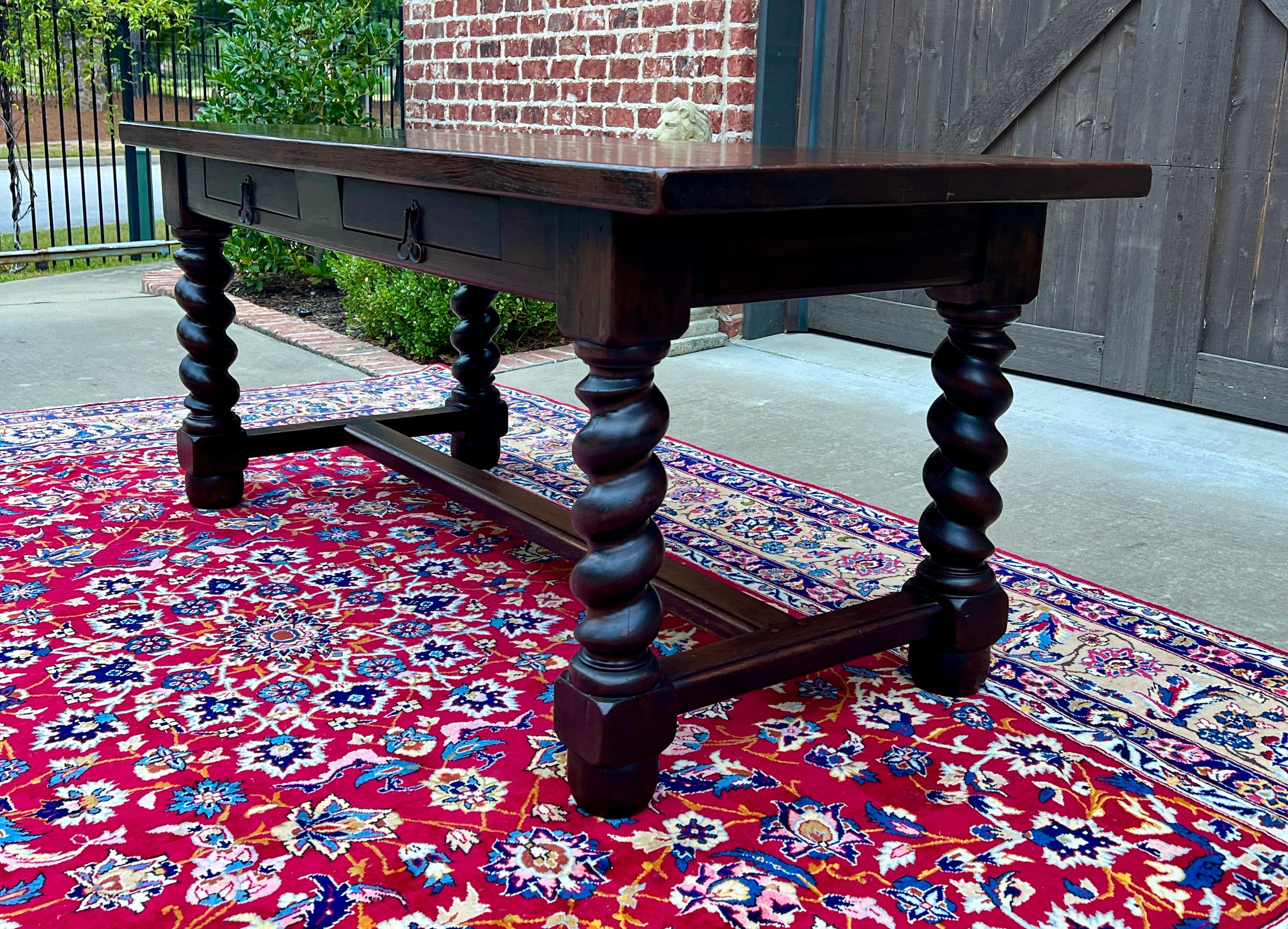 Antique French Dining Table Breakfast Table Barley Twist Dark Oak Drawers 1930s 9