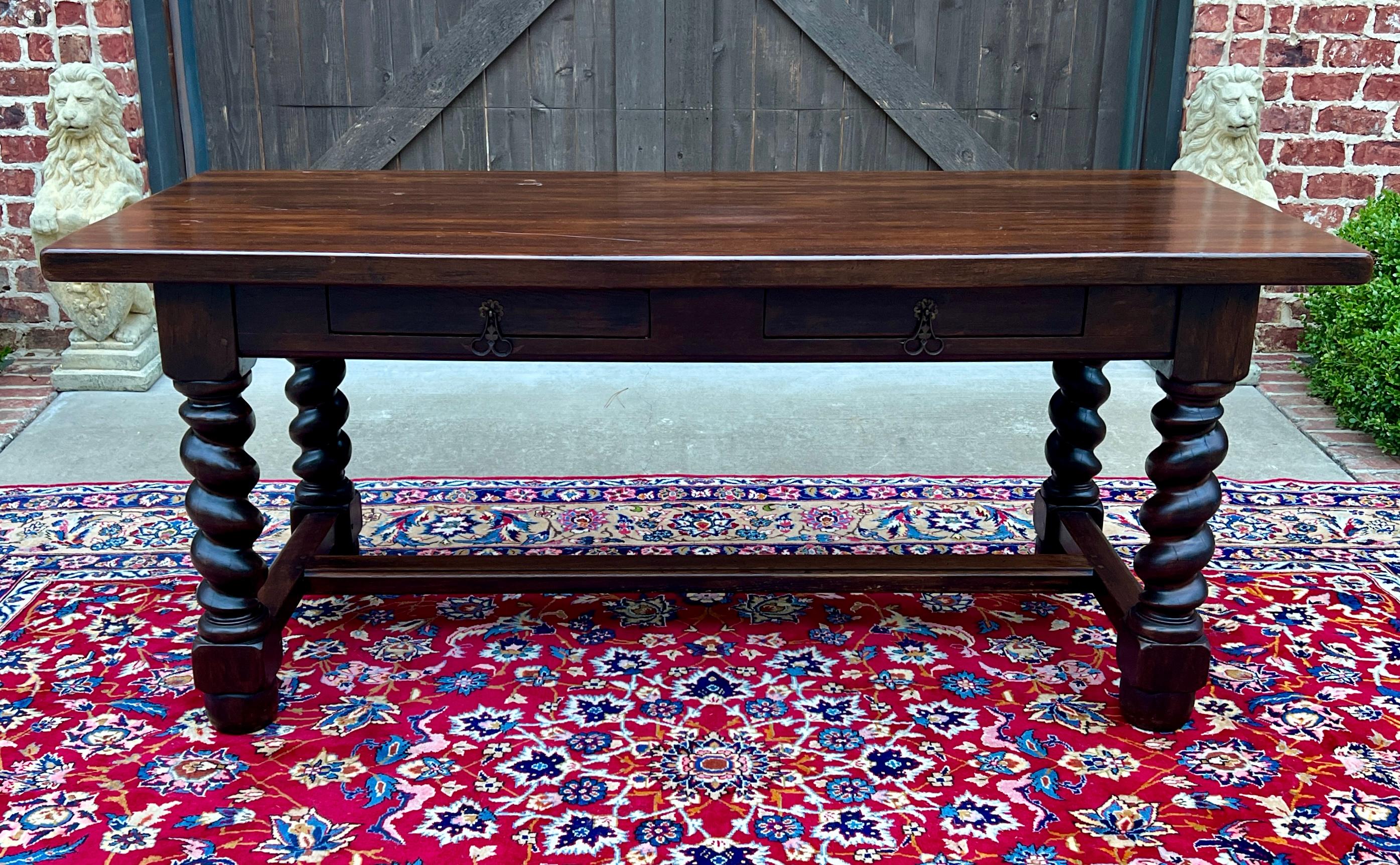 Antique French Dining Table Breakfast Table Barley Twist Dark Oak Drawers 1930s 10