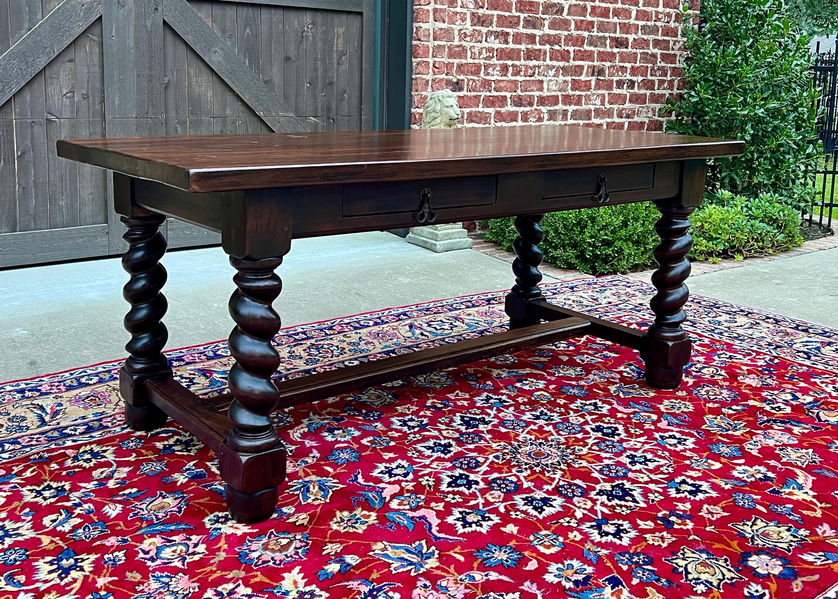 Antique French Dining Table Breakfast Table Barley Twist Dark Oak Drawers 1930s 11