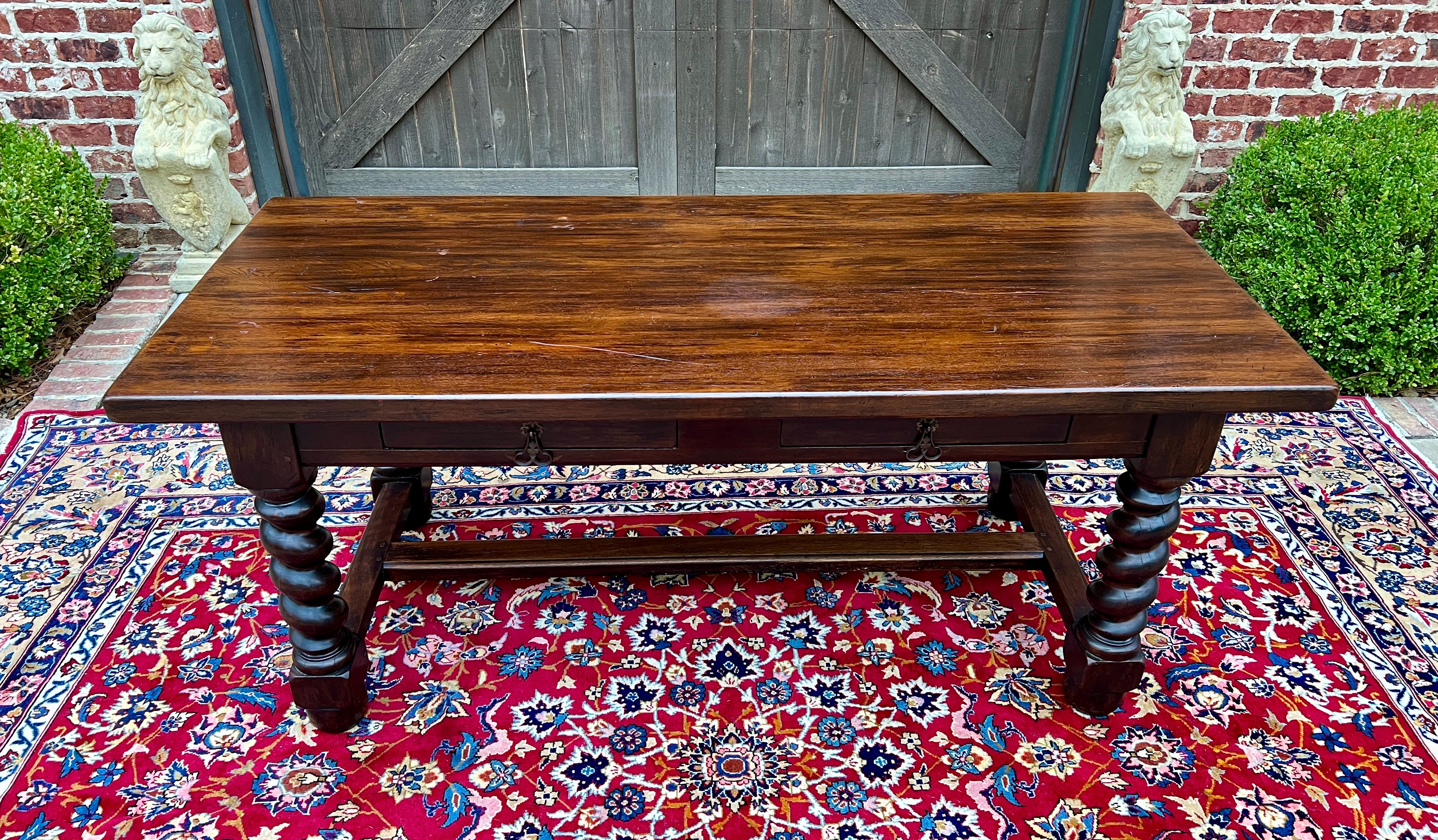 Antique French Dining Table Breakfast Table Barley Twist Dark Oak Drawers 1930s 12