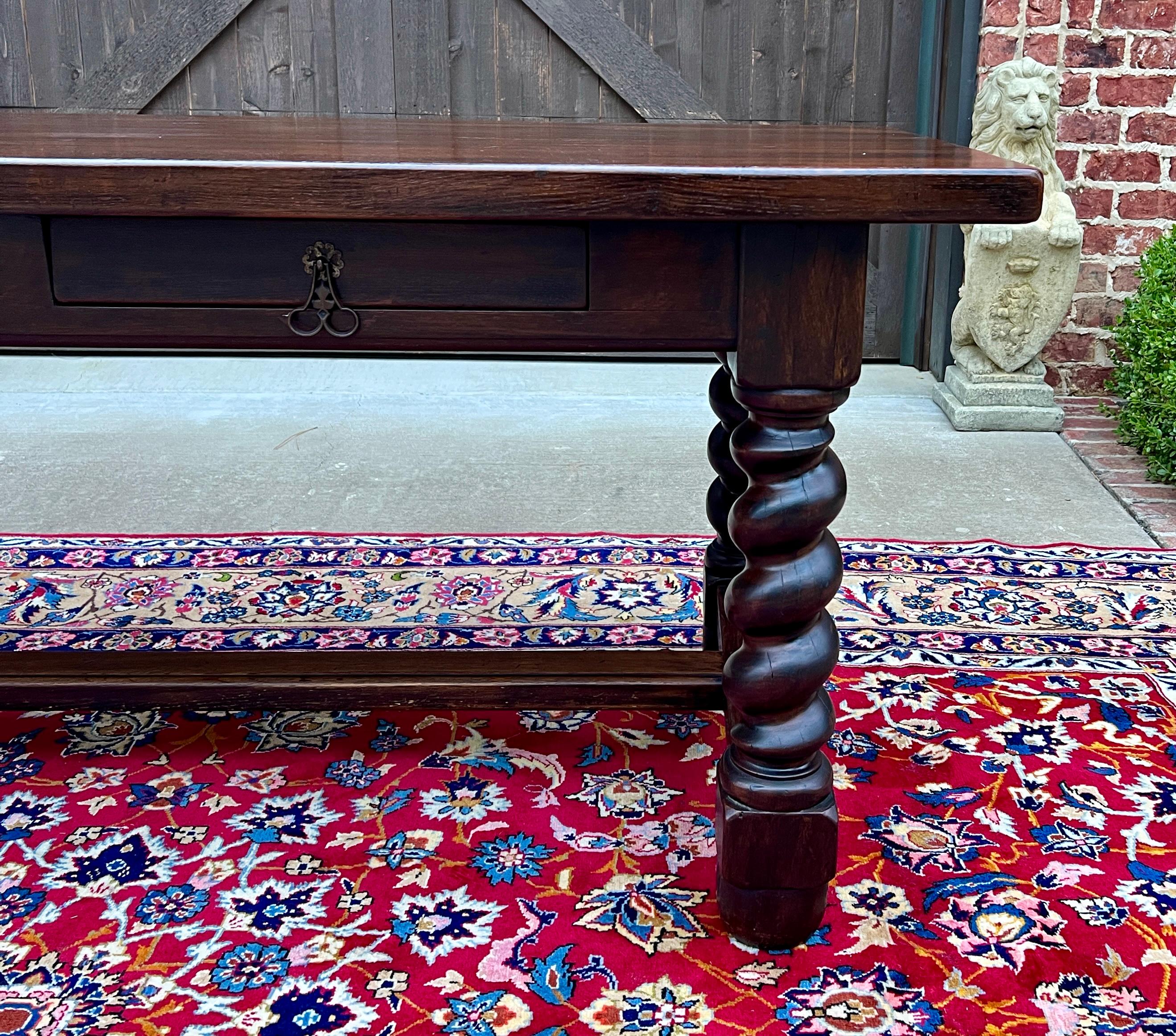 Antique French Dining Table Breakfast Table Barley Twist Dark Oak Drawers 1930s 13
