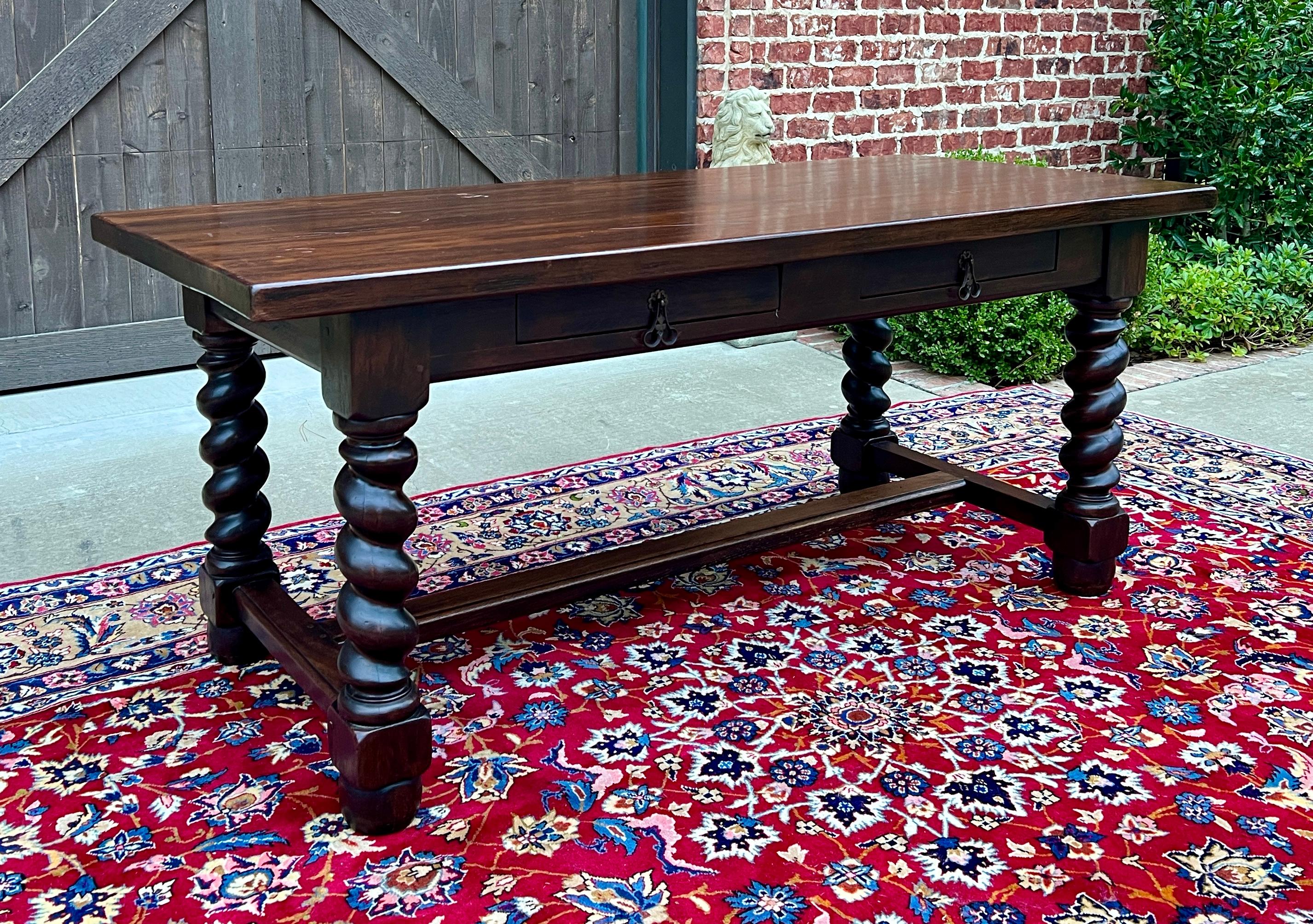 CHARMING Antique French Barley Twist Dark Oak  Dining or Breakfast Table with Two Drawers~~71