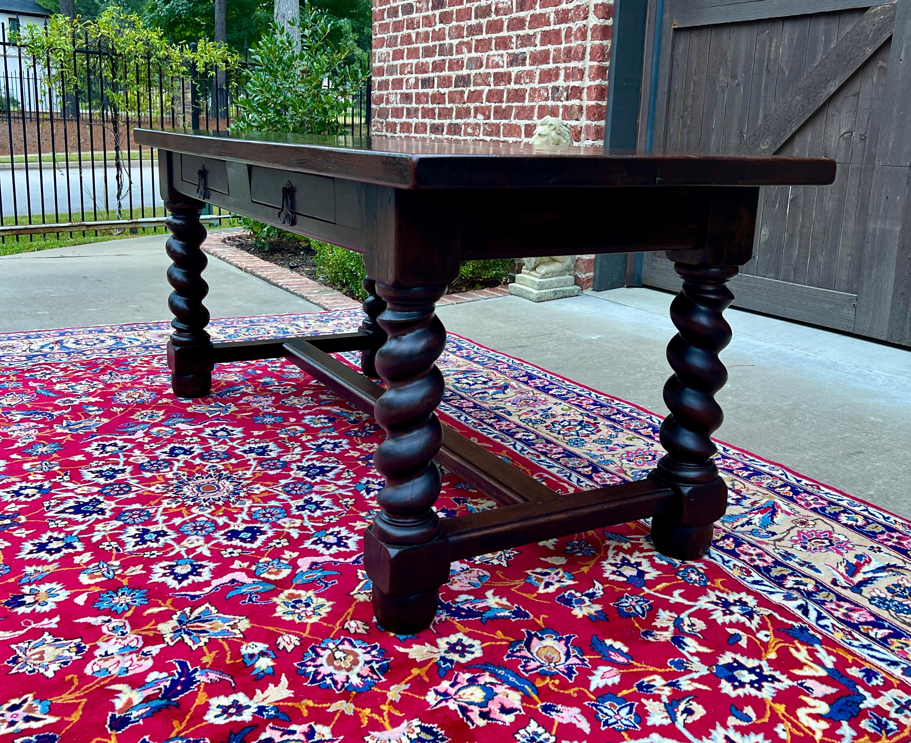 Antique French Dining Table Breakfast Table Barley Twist Dark Oak Drawers 1930s 14