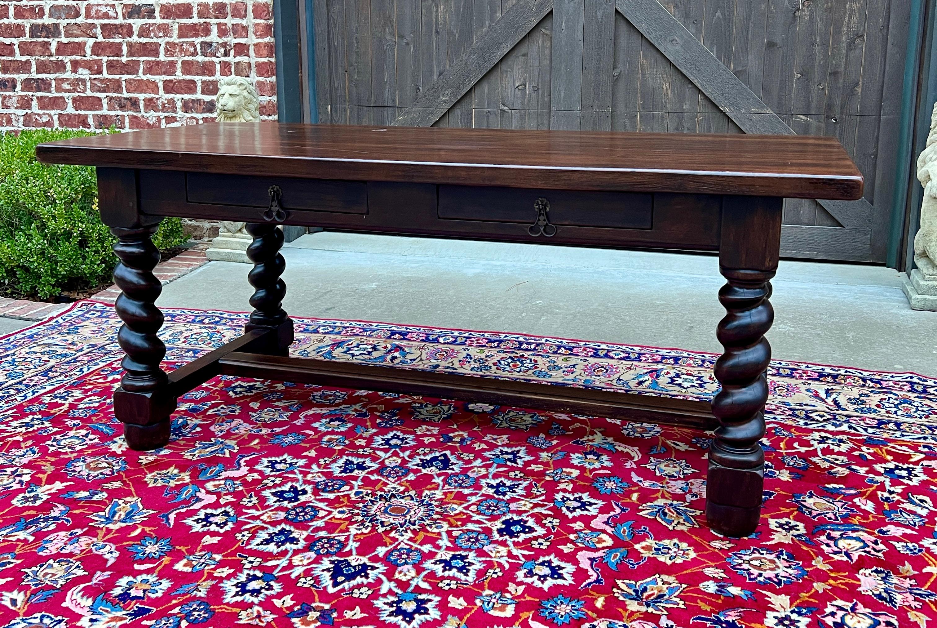 Antique French Dining Table Breakfast Table Barley Twist Dark Oak Drawers 1930s In Good Condition In Tyler, TX
