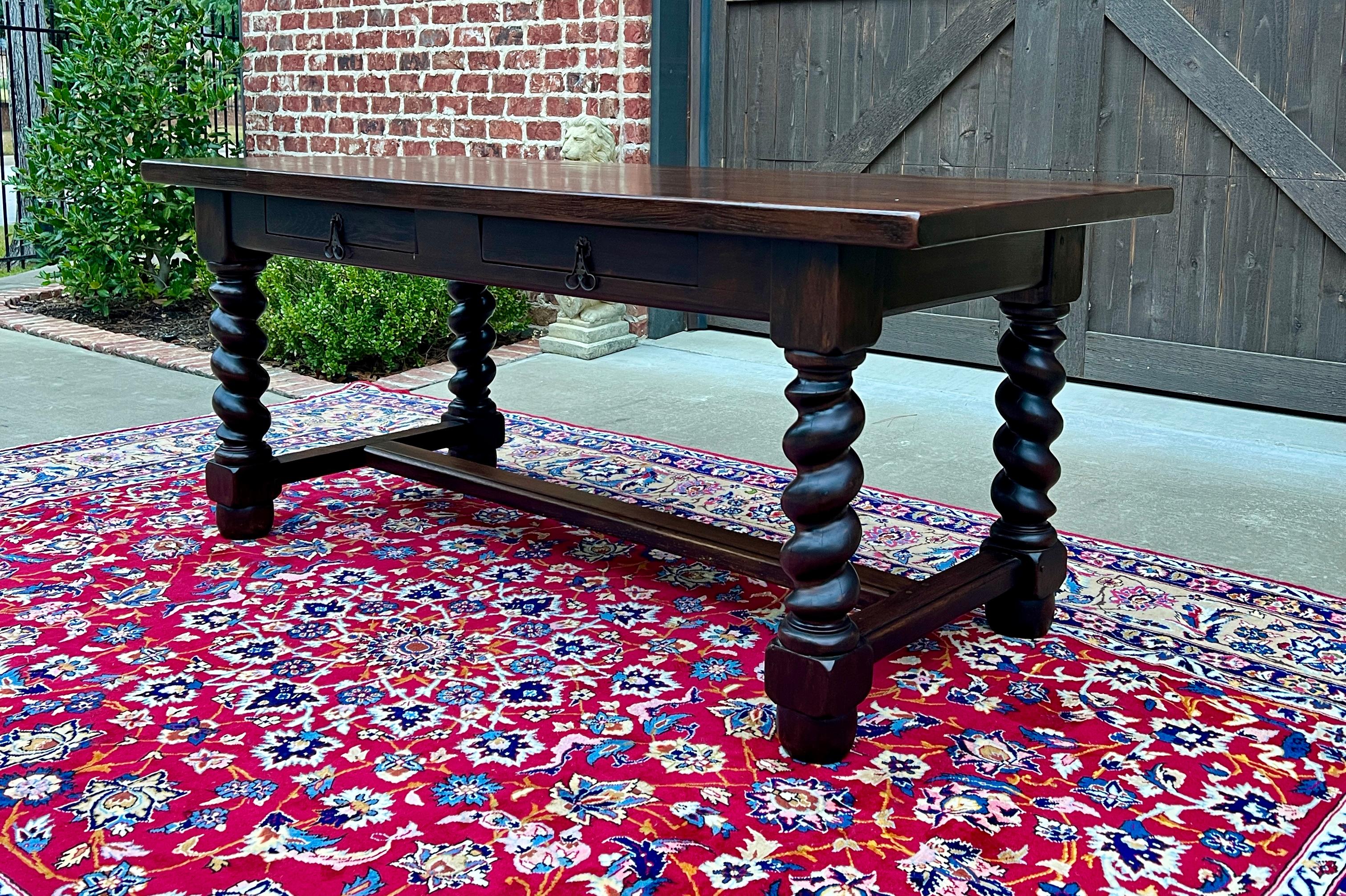 Mid-20th Century Antique French Dining Table Breakfast Table Barley Twist Dark Oak Drawers 1930s