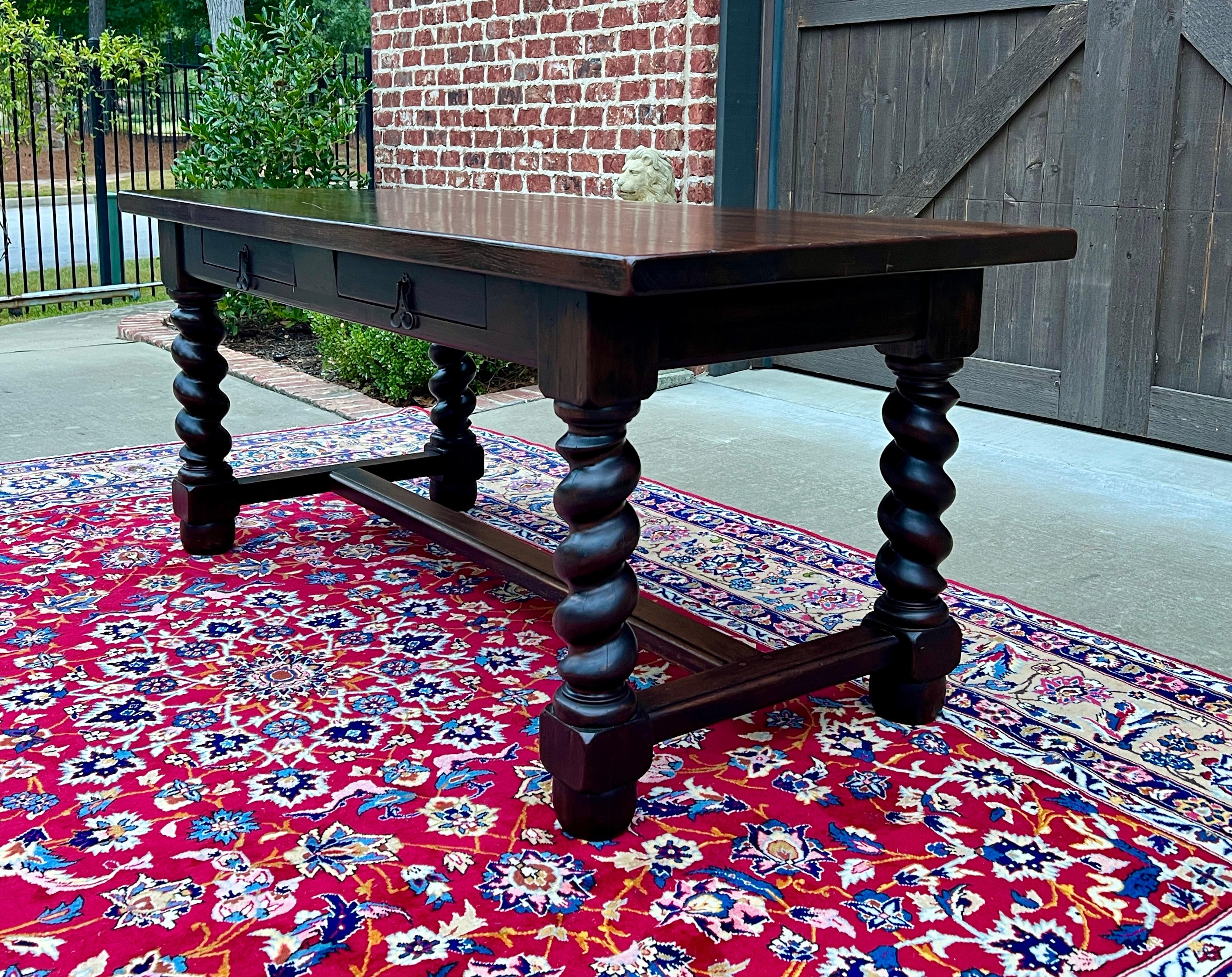 Antique French Dining Table Breakfast Table Barley Twist Dark Oak Drawers 1930s 1