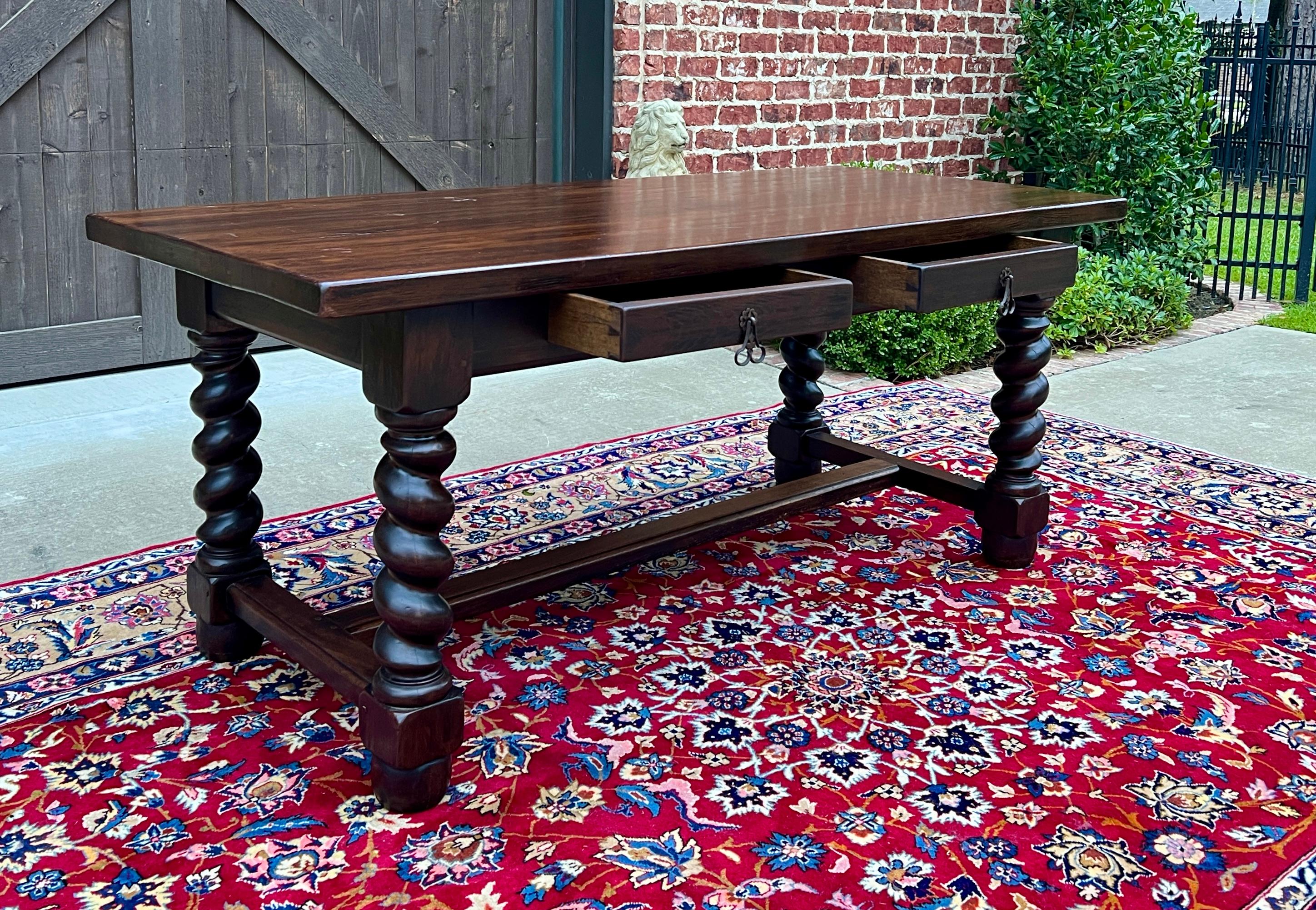 Antique French Dining Table Breakfast Table Barley Twist Dark Oak Drawers 1930s 3