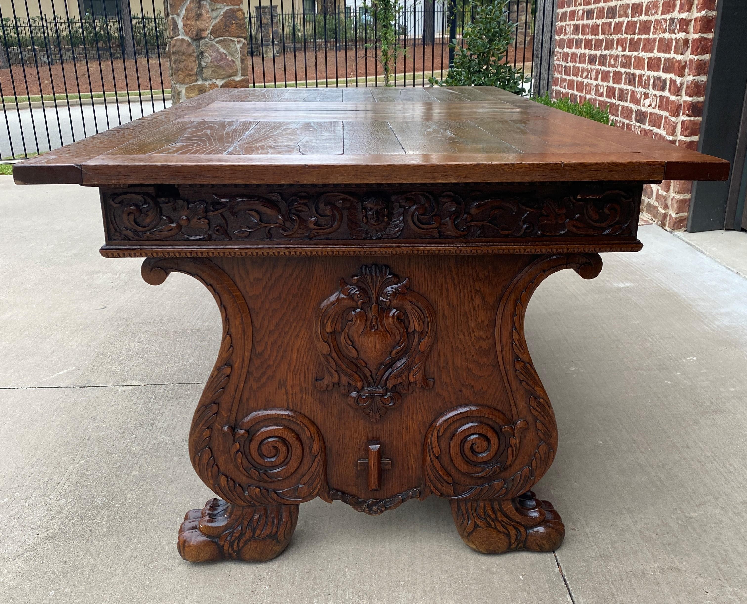 Antique French Dining Table Desk Conference Library Table Paw Feet Oak 19th C 6