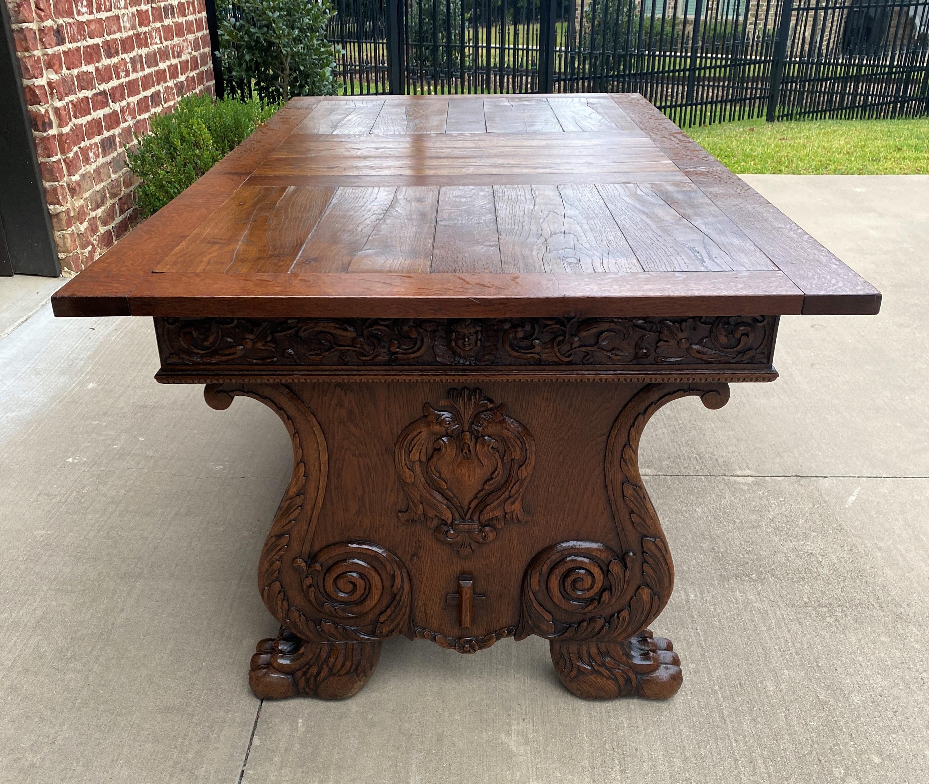 Renaissance Revival Antique French Dining Table Desk Conference Library Table Paw Feet Oak 19th C