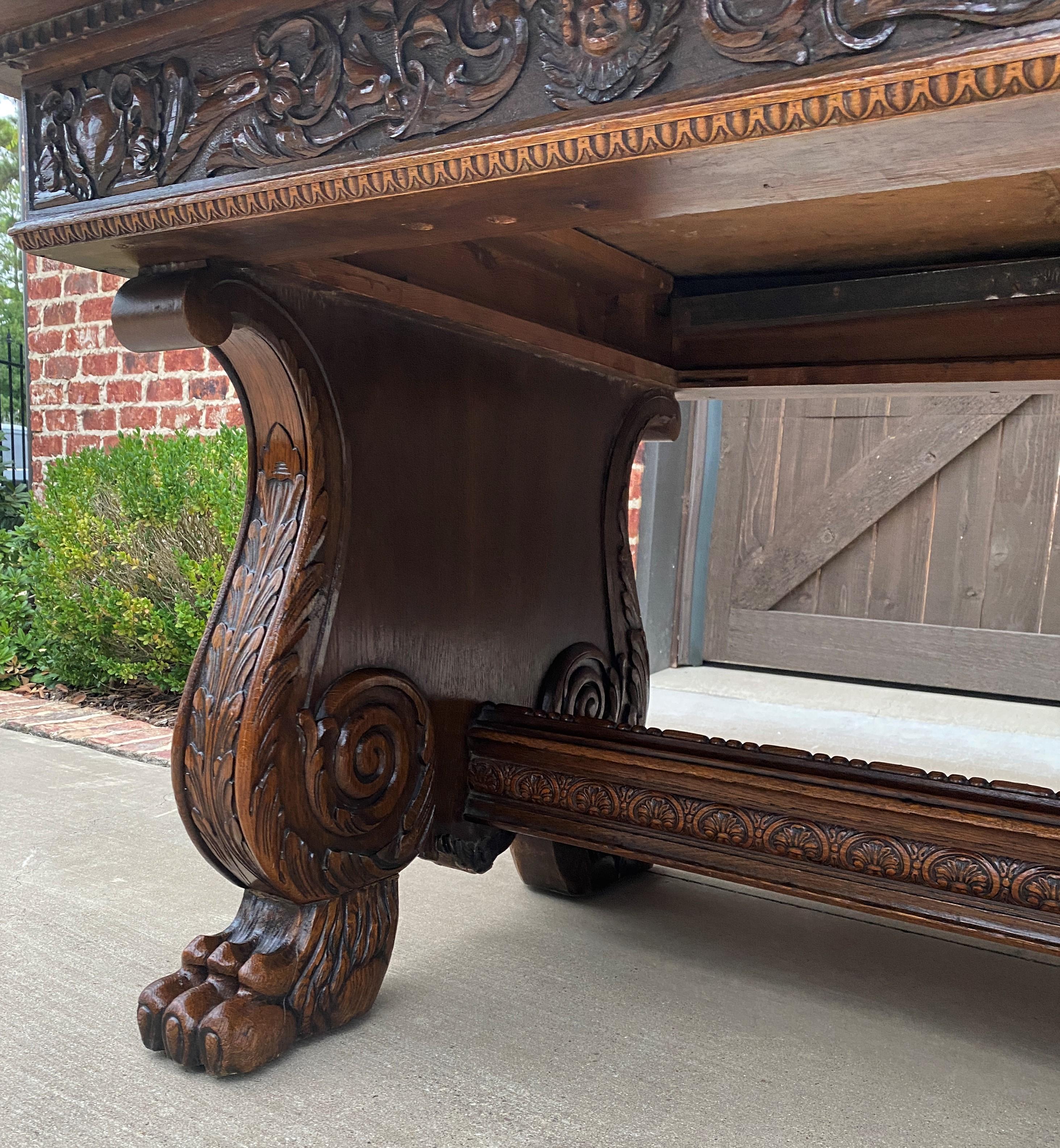 Antique French Dining Table Desk Conference Library Table Paw Feet Oak 19th C 1