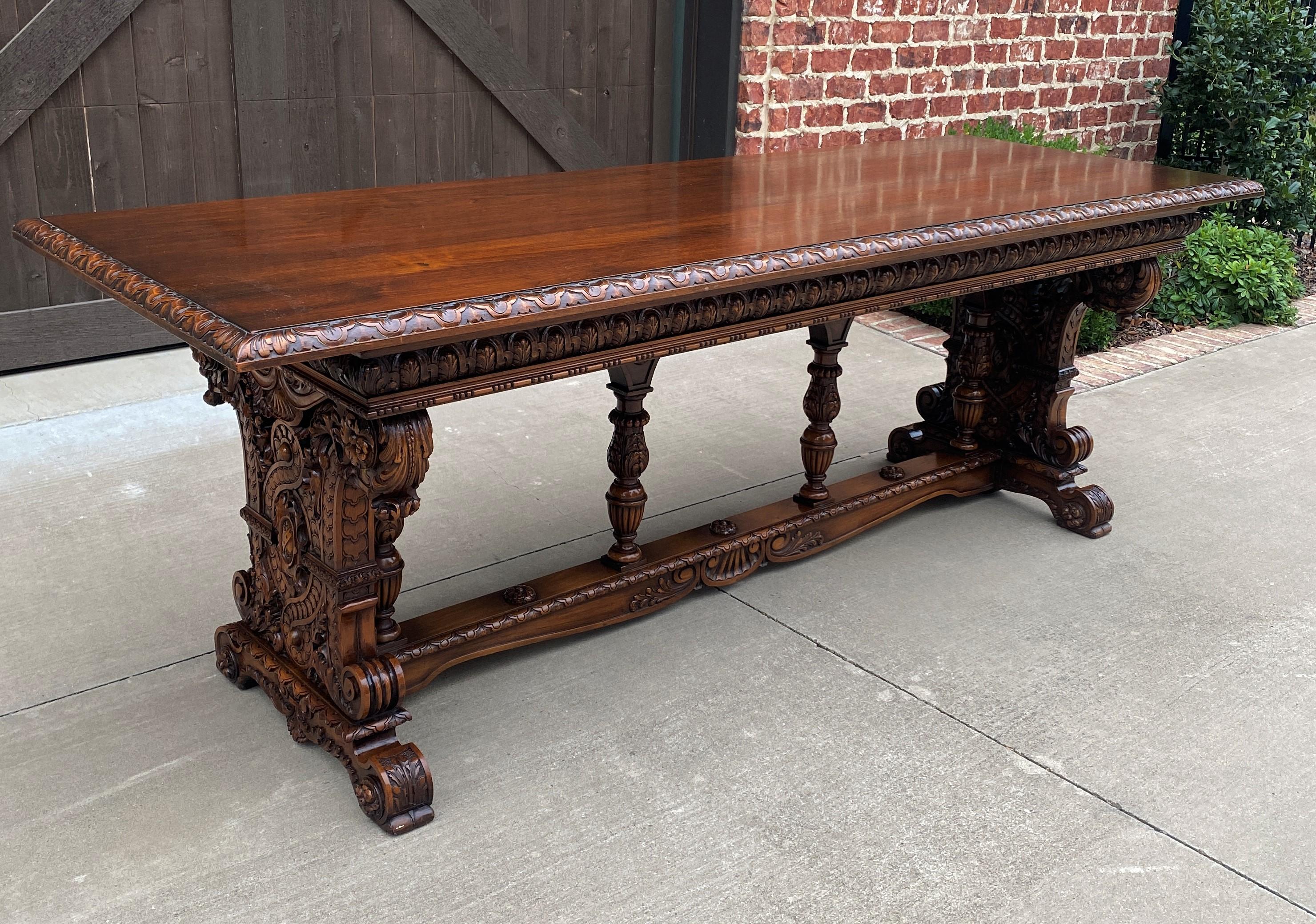 Carved Antique French Dining Table Desk Library Conference Table Renaissance Walnut