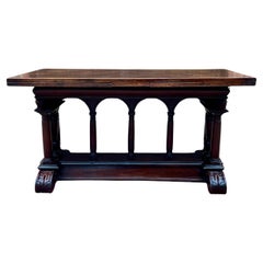 Antique French Dining Table Draw Leaf Altar Table Carved Oak SUPERB Mid-19th C.
