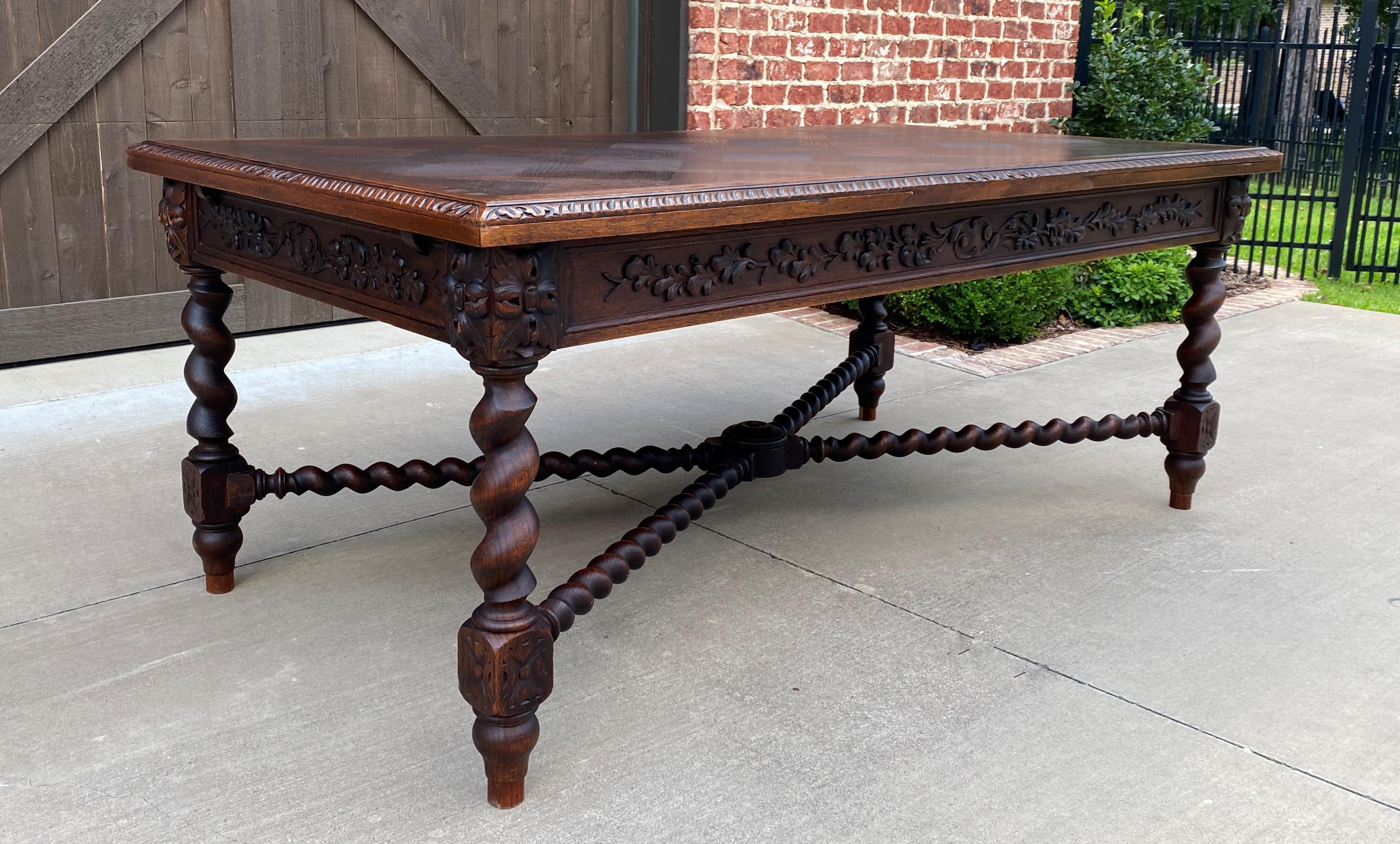 Renaissance Revival Antique French Dining Table Draw Leaf Desk Library Conference Table Barley Twist