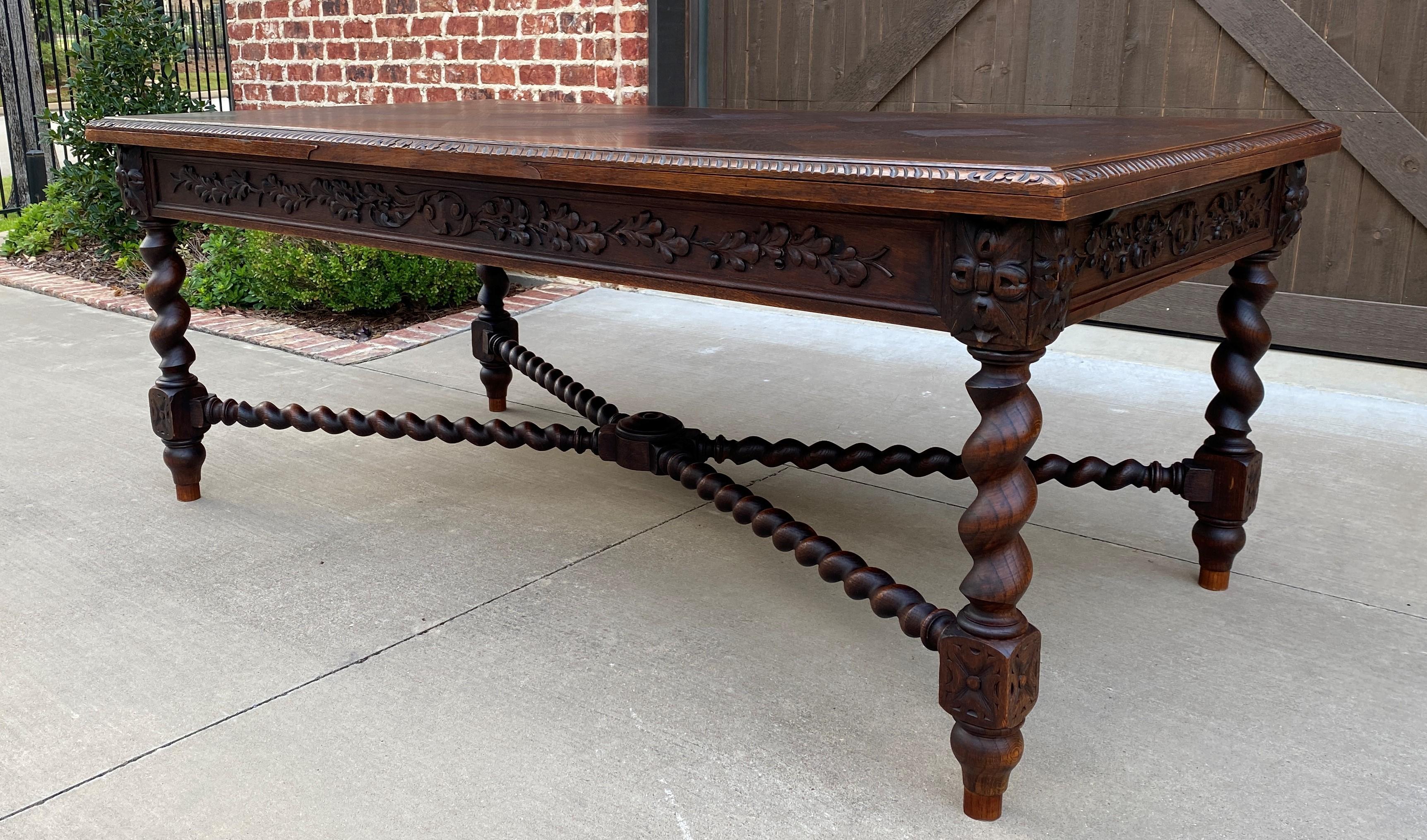 Carved Antique French Dining Table Draw Leaf Desk Library Conference Table Barley Twist