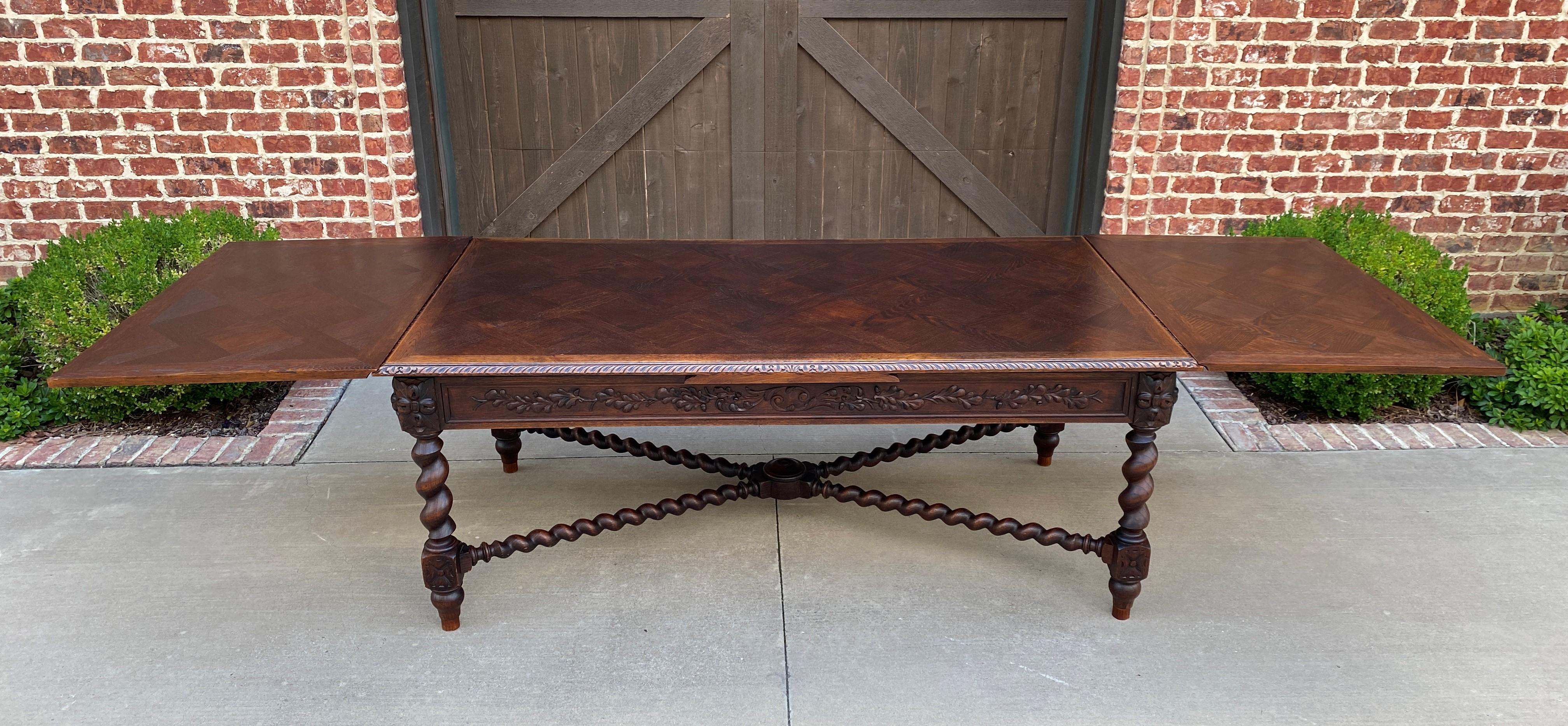 Oak Antique French Dining Table Draw Leaf Desk Library Conference Table Barley Twist