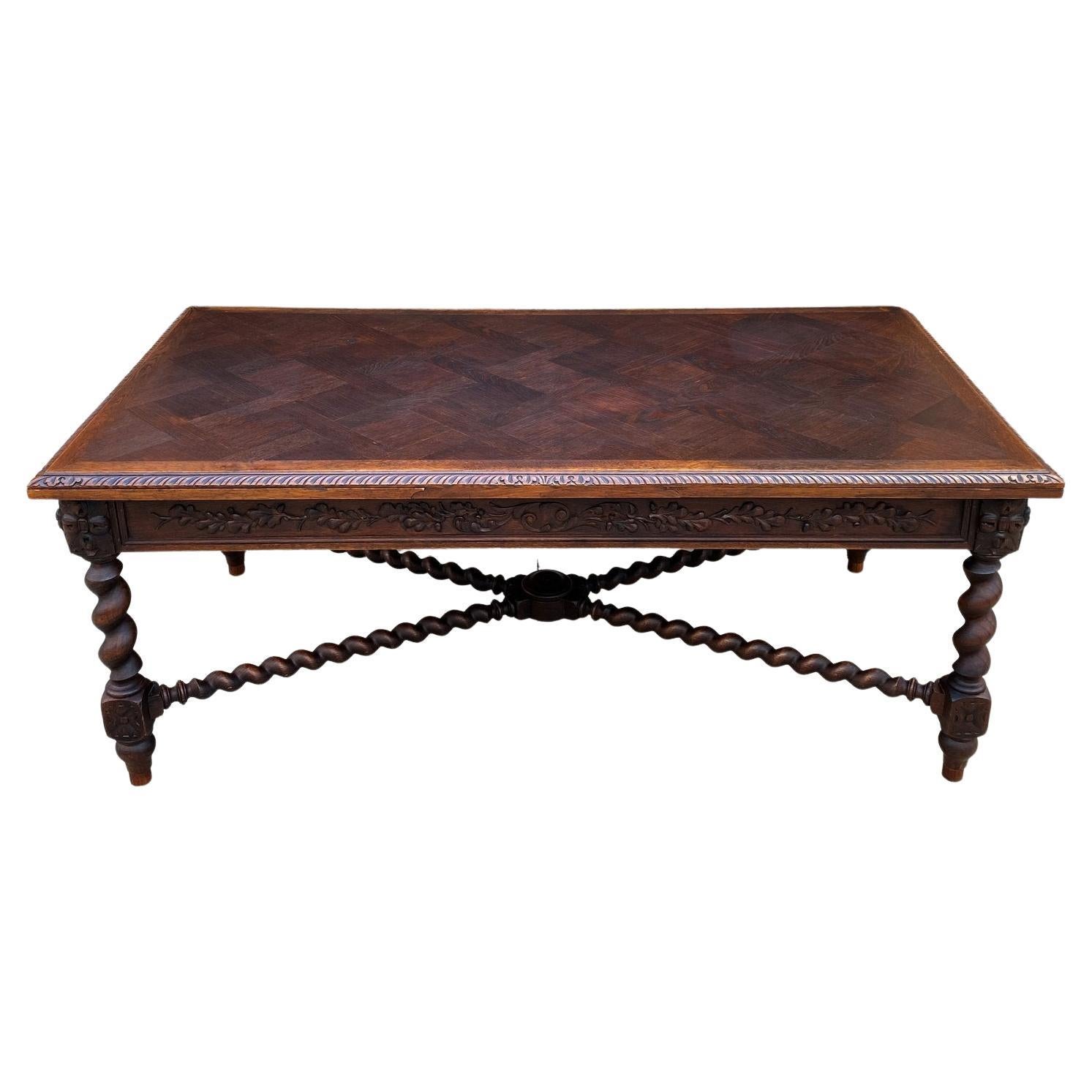 Antique French Dining Table Draw Leaf Desk Library Conference Table Barley Twist