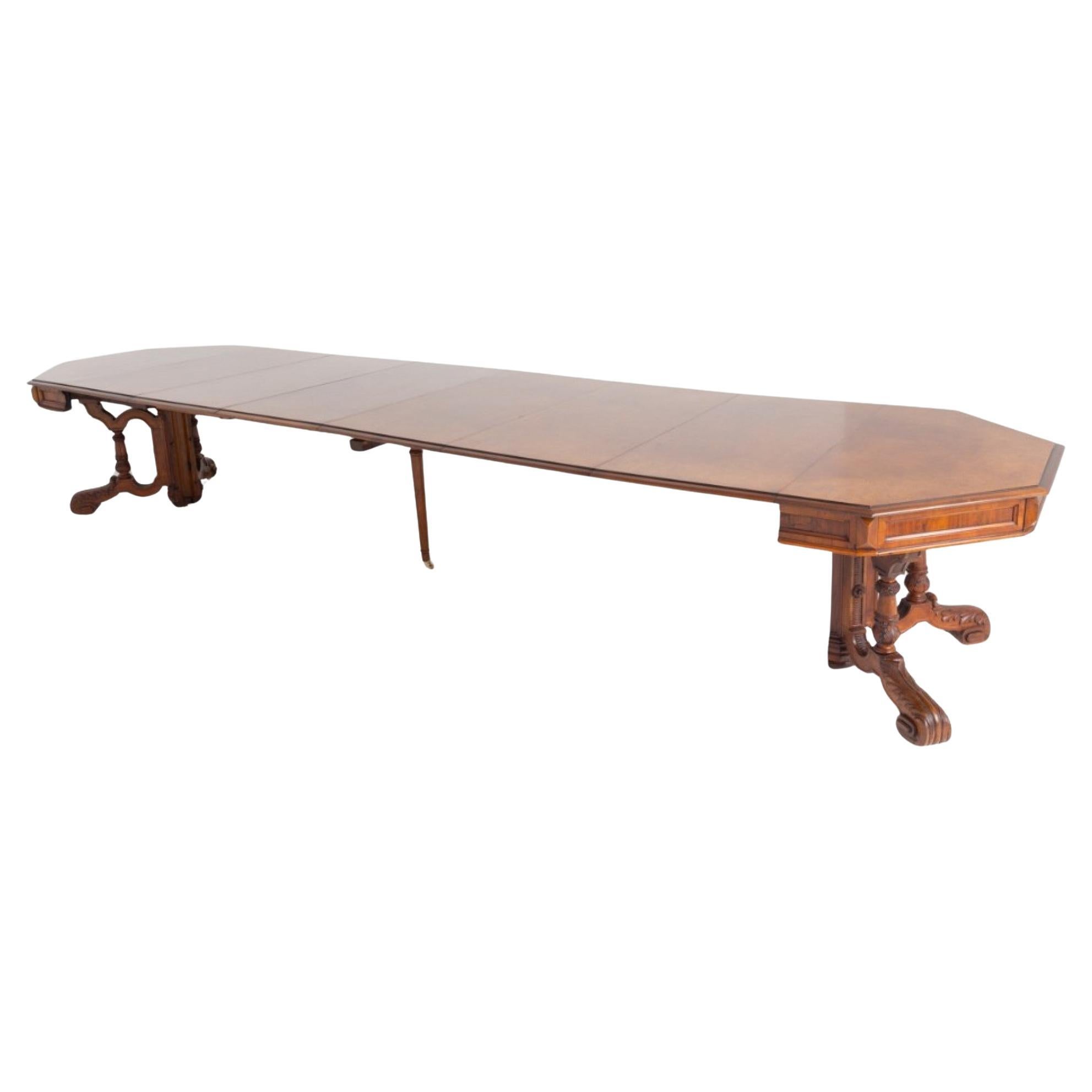 Antique French Dining Table Extending Walnut 20 Seater
