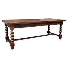 Antique French Dining Table Farmhouse Farm Barley Twist Oak 82.5" W c.1930s