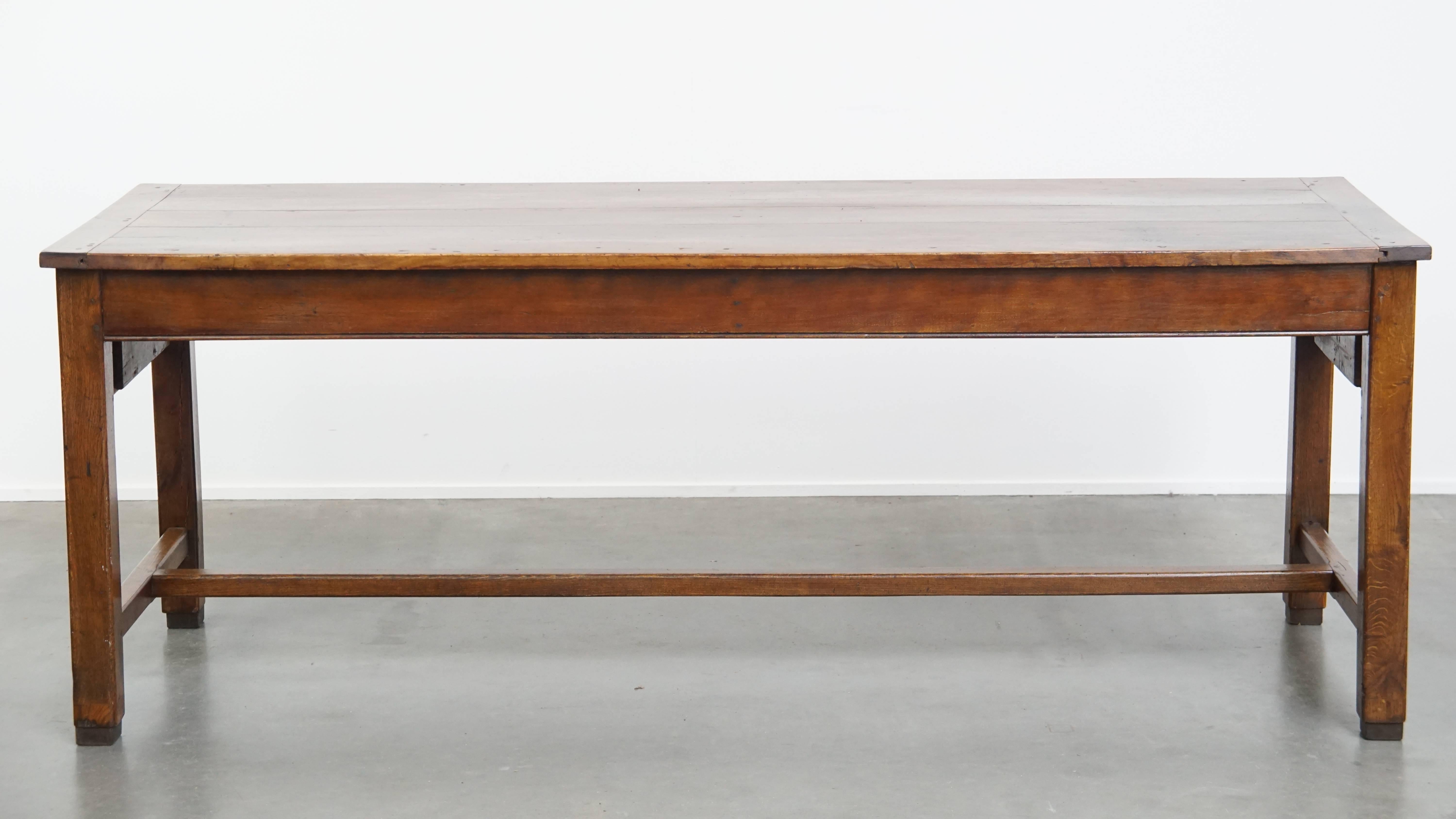 Hand-Crafted Antique French Dining Table in Fruitwood from the 18th Century with 2 Drawers For Sale