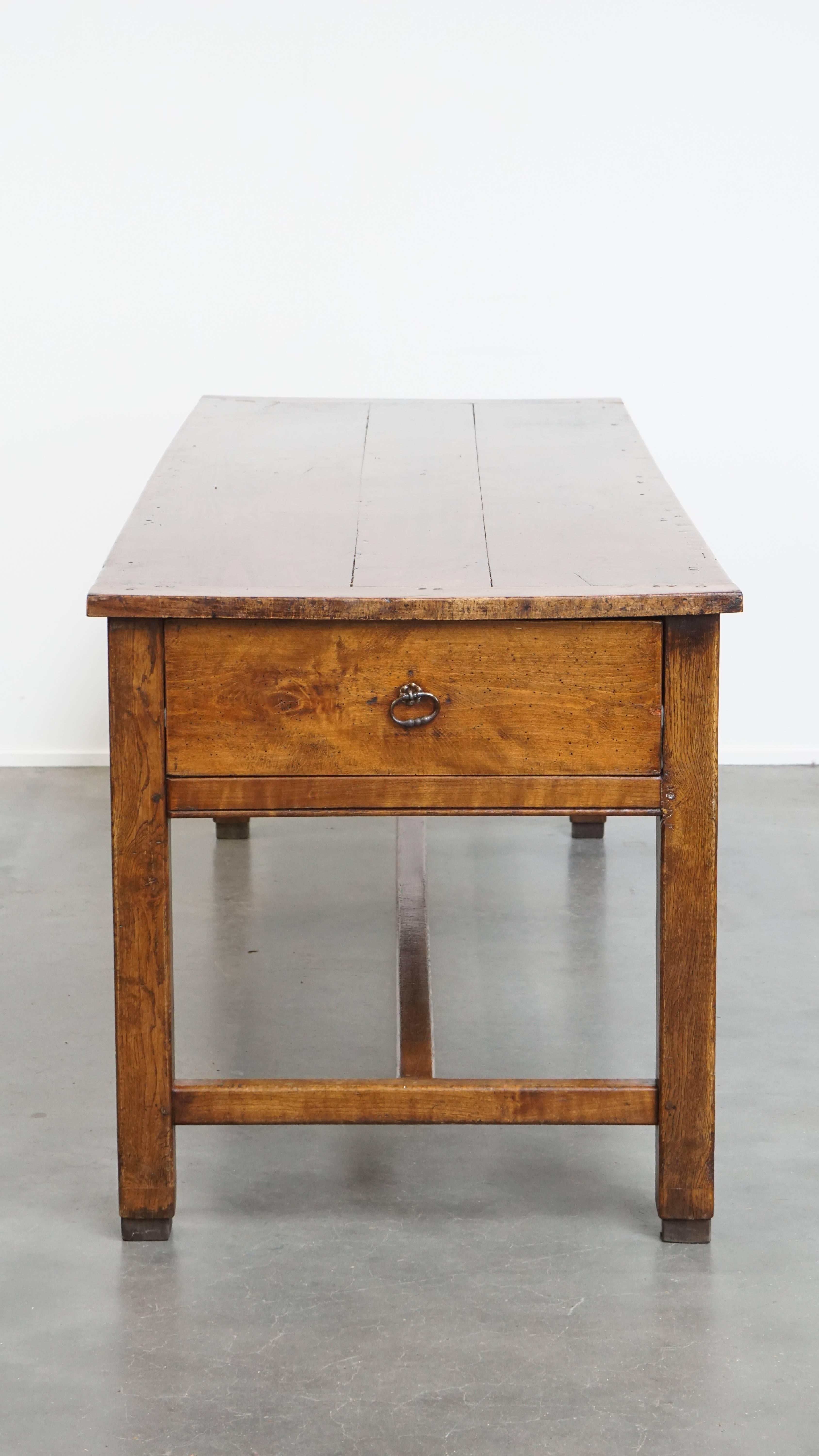 Antique French Dining Table in Fruitwood from the 18th Century with 2 Drawers In Fair Condition For Sale In Harderwijk, NL