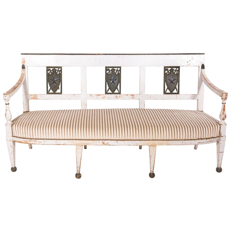 Antique French Directoire Bench Newly Upholstered In White