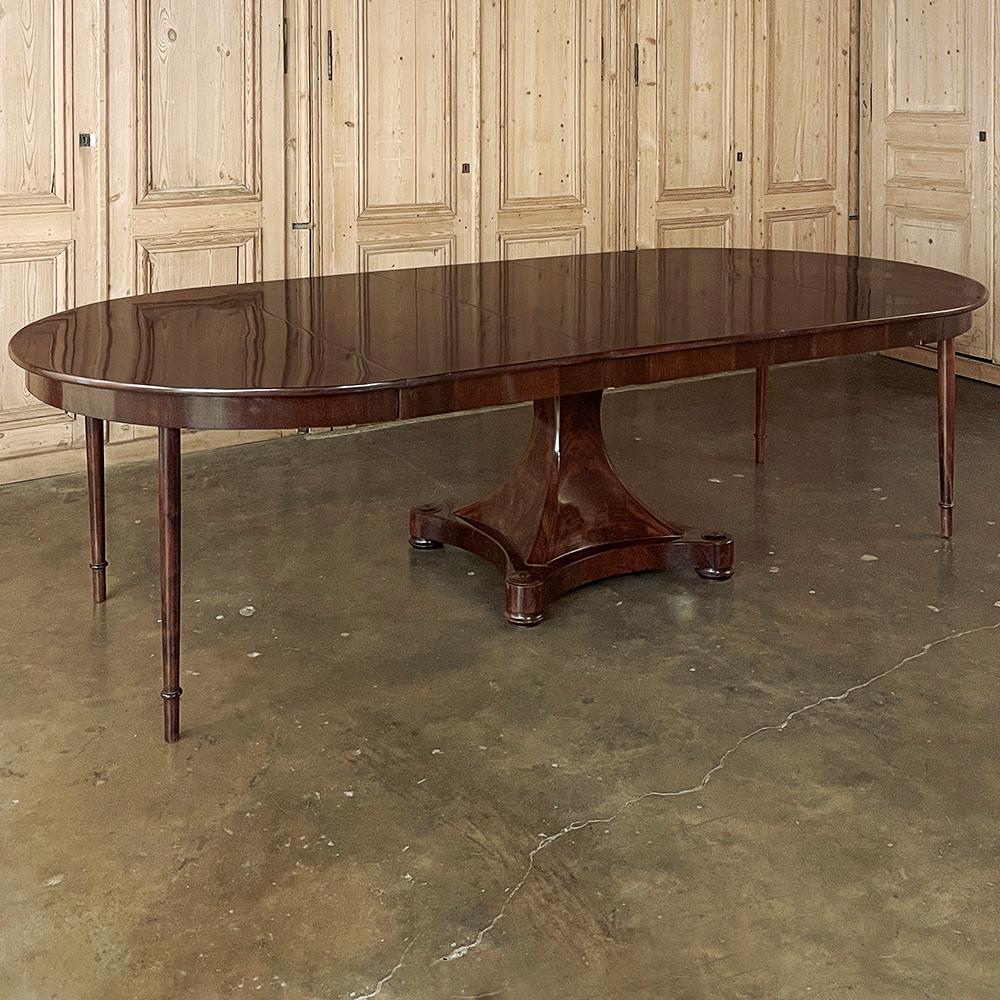 Hand-Crafted Antique French Directoire Mahogany Banquet Table with 3 Leaves For Sale