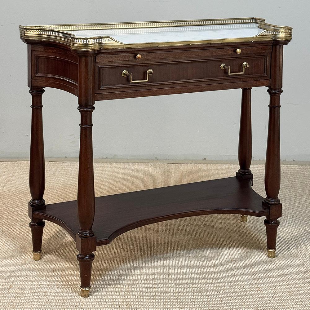 Hand-Crafted Antique French Directoire Mahogany Console with Carrara Marble Top For Sale