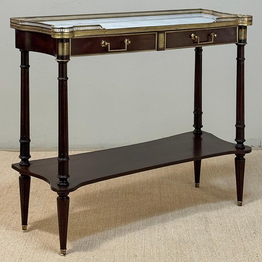 Direttorio Antique French Directoire Console in mogano con piano in marmo di Carrara in vendita