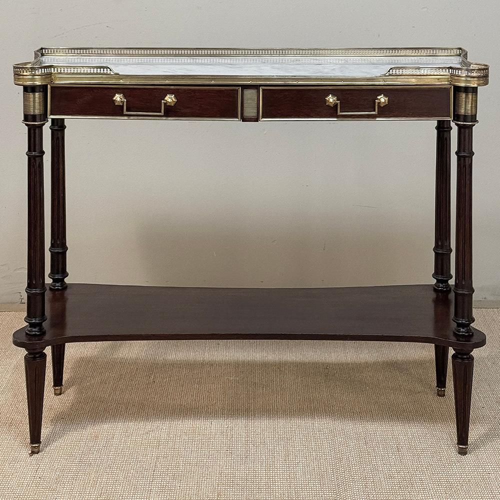 Francese Antique French Directoire Console in mogano con piano in marmo di Carrara in vendita