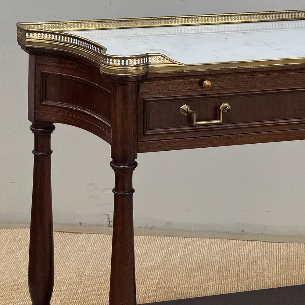 20th Century Antique French Directoire Mahogany Console with Carrara Marble Top For Sale