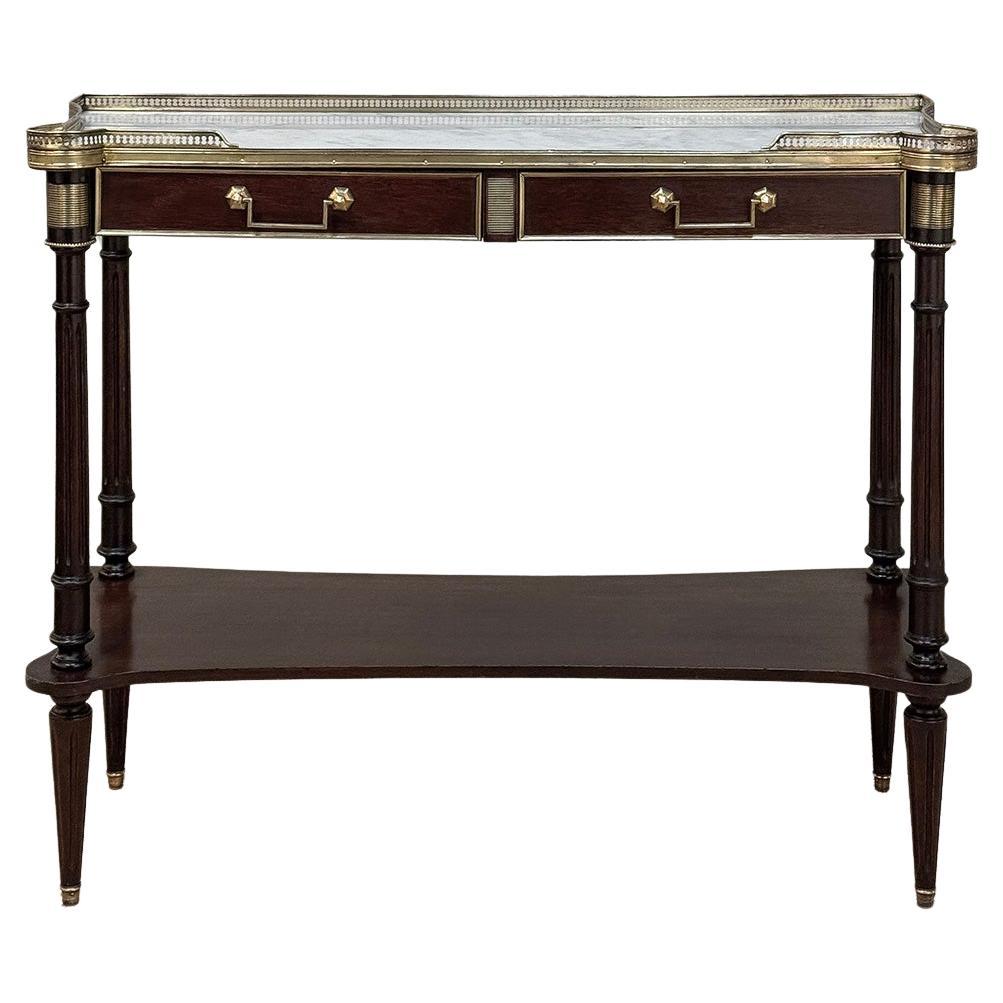 Antique French Directoire Mahogany Console with Carrara Marble Top