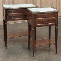 Antique French Directoire Mahogany End Table with Carrara Marble