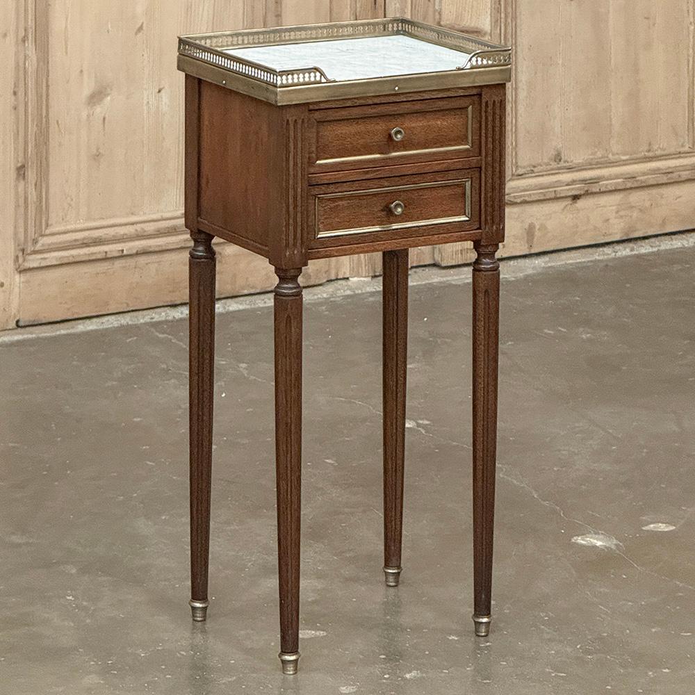Hand-Crafted Antique French Directoire Mahogany End Table with Carrara Marble For Sale