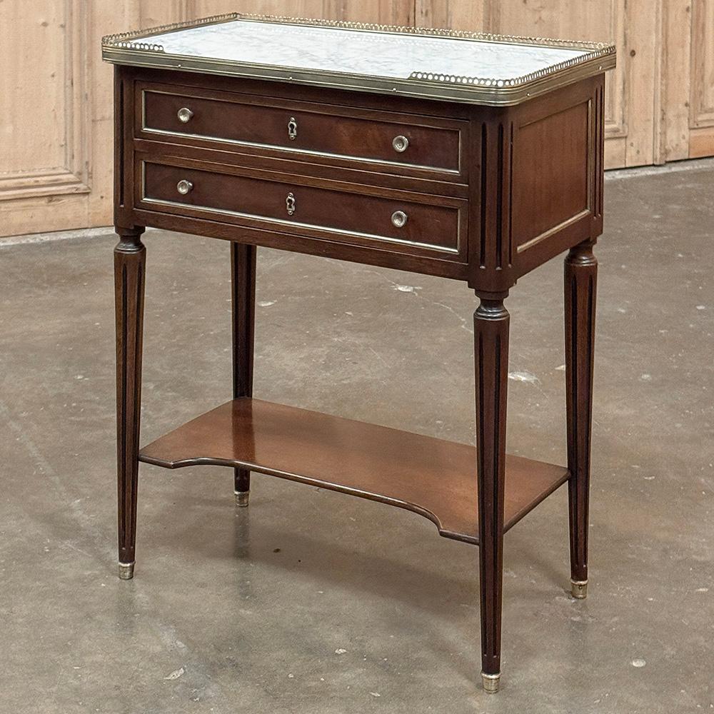 Hand-Crafted Antique French Directoire Mahogany End Table with Carrara Marble For Sale
