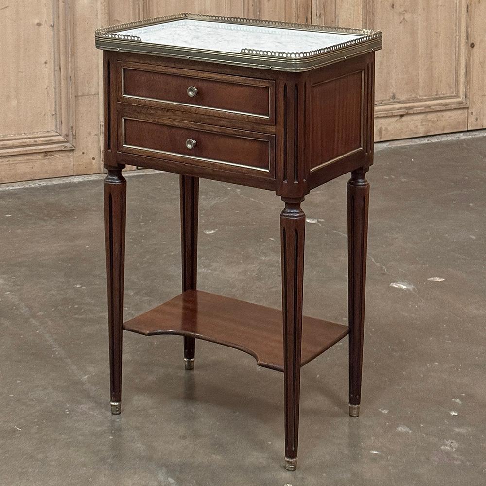 Hand-Crafted Antique French Directoire Mahogany End Table with Carrara Marble For Sale