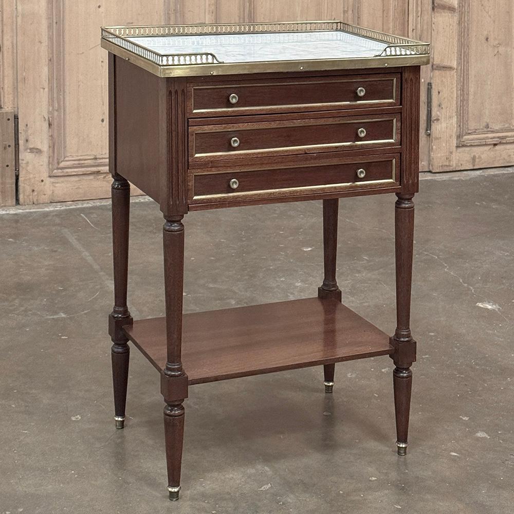 Louis XVI Antique French Directoire Mahogany End Table with Carrara Marble For Sale