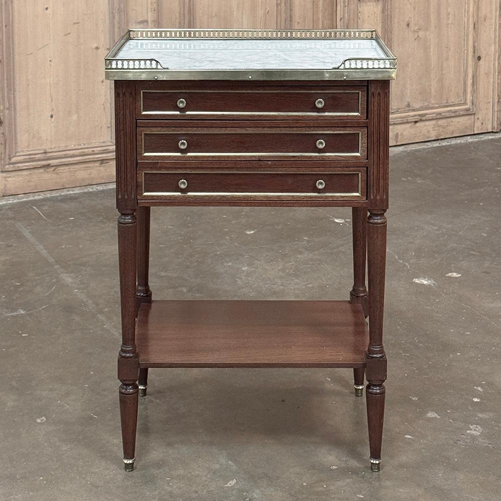Hand-Crafted Antique French Directoire Mahogany End Table with Carrara Marble For Sale
