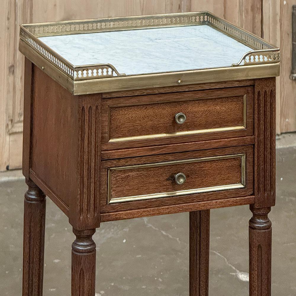 20th Century Antique French Directoire Mahogany End Table with Carrara Marble For Sale