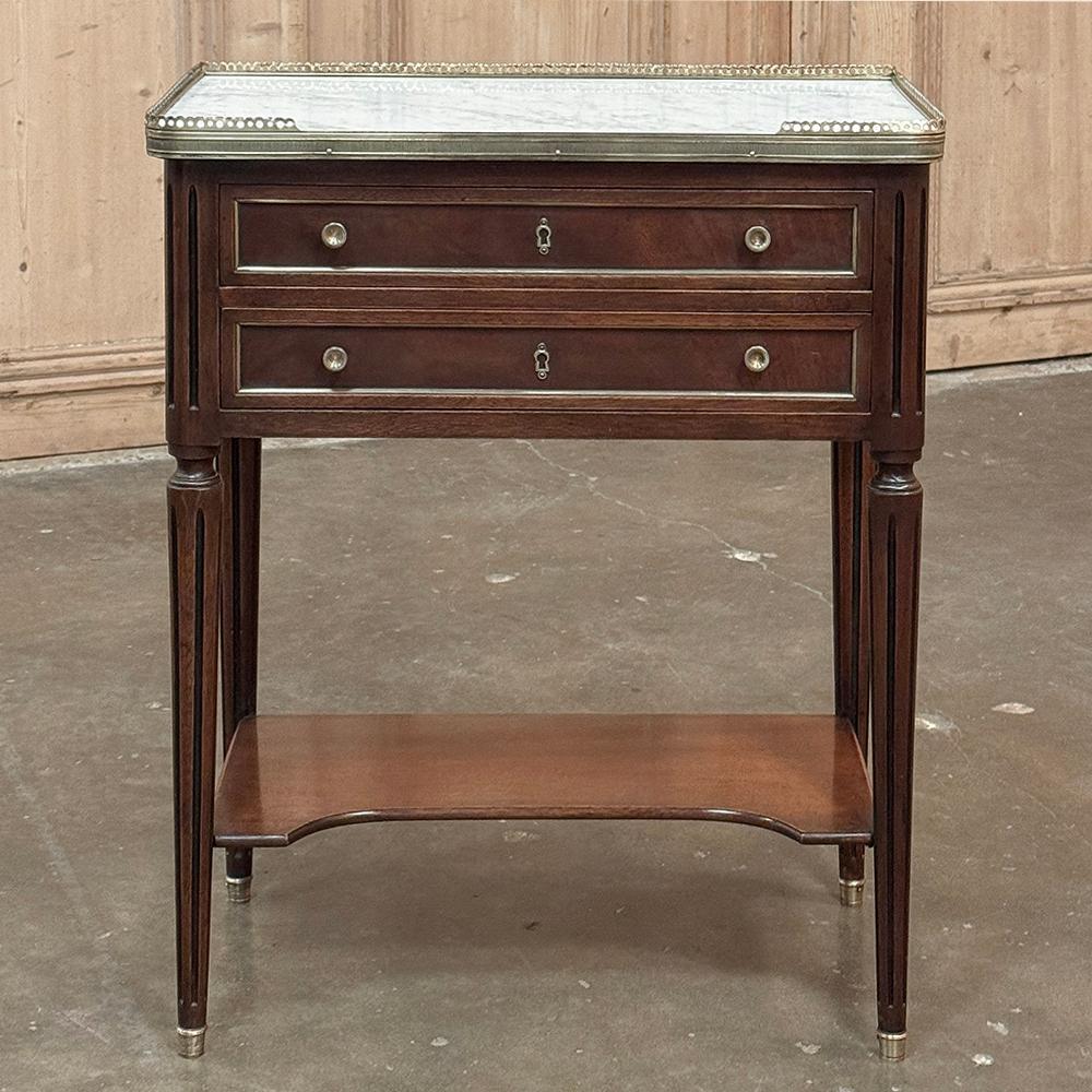 20th Century Antique French Directoire Mahogany End Table with Carrara Marble For Sale