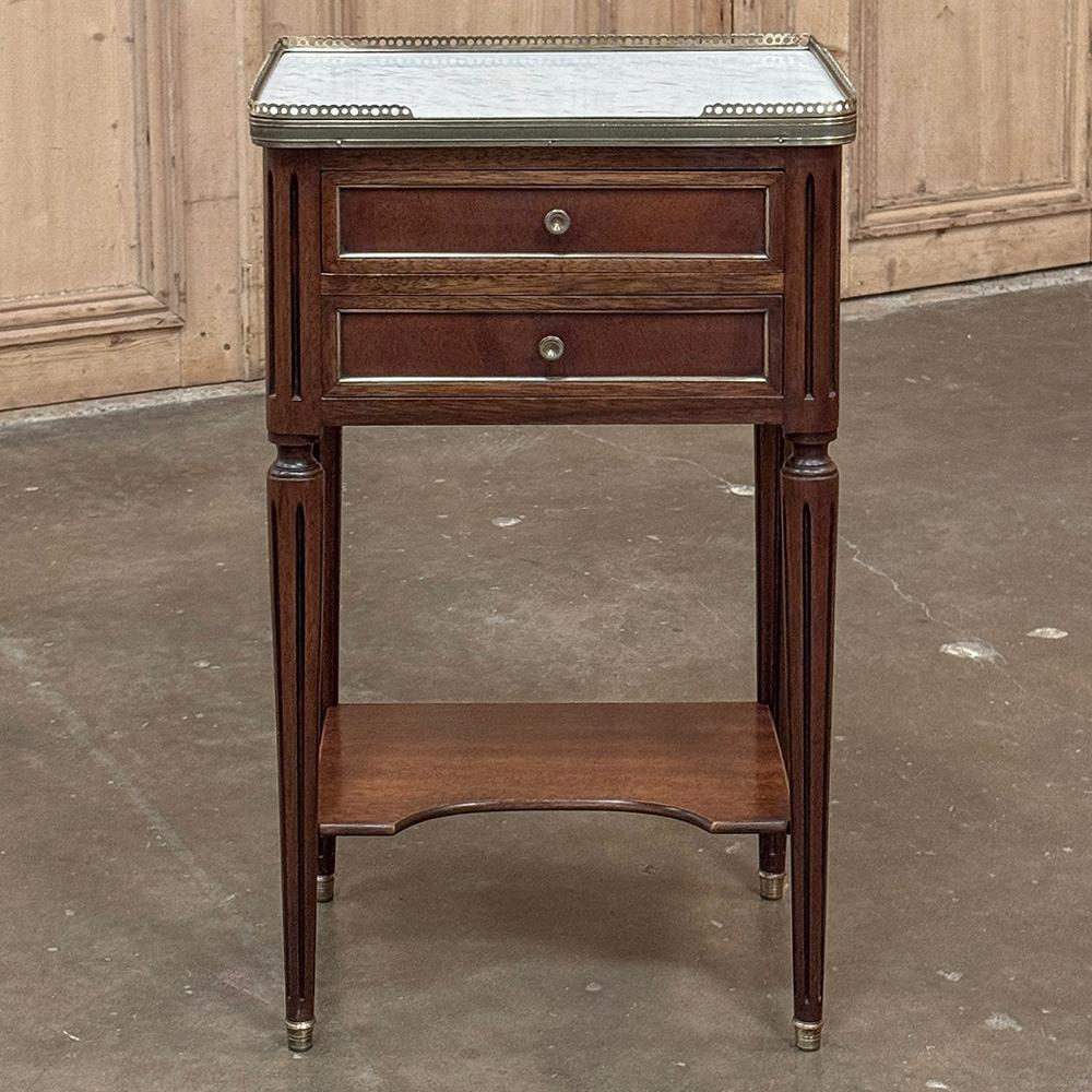 20th Century Antique French Directoire Mahogany End Table with Carrara Marble For Sale