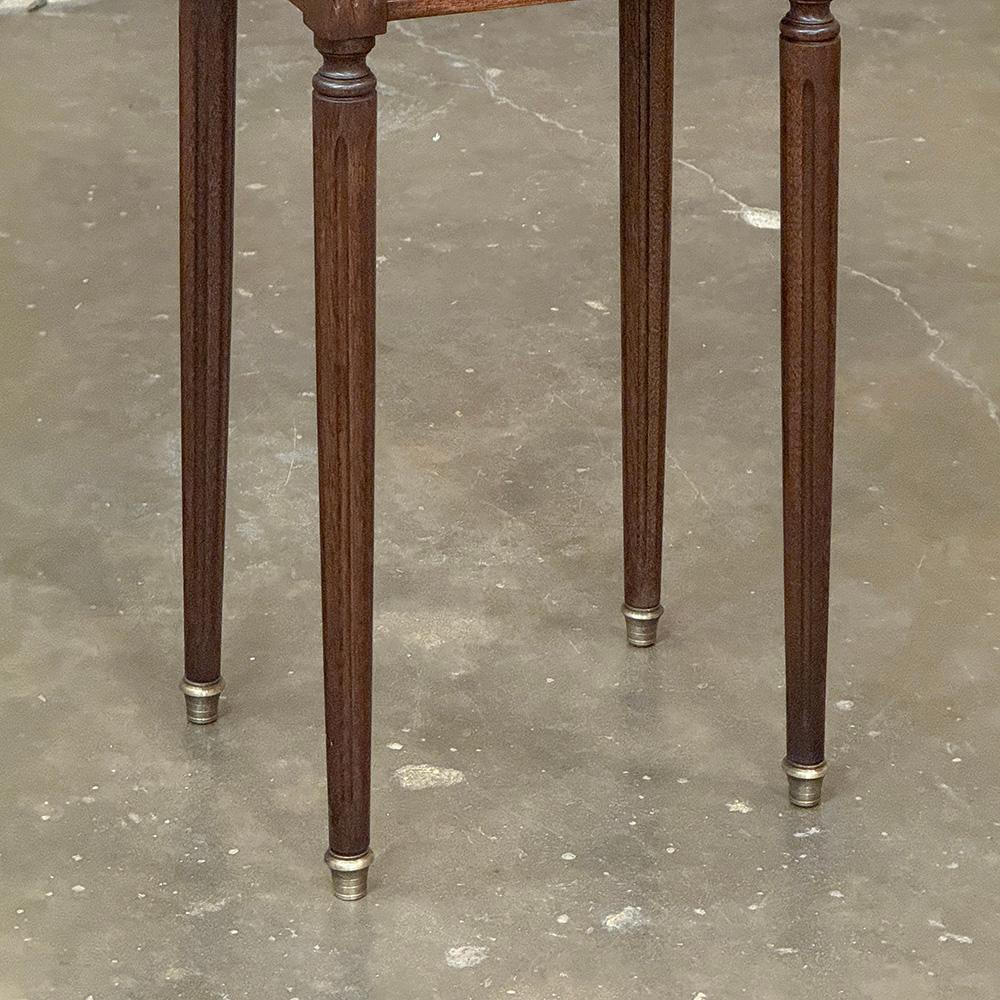 Brass Antique French Directoire Mahogany End Table with Carrara Marble For Sale