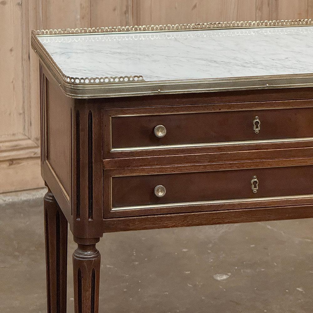 Brass Antique French Directoire Mahogany End Table with Carrara Marble For Sale