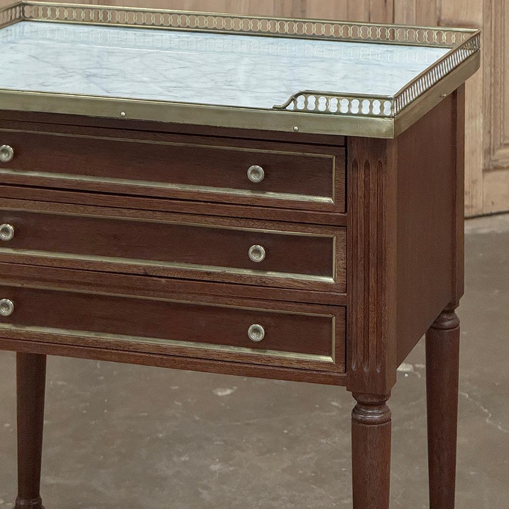 Brass Antique French Directoire Mahogany End Table with Carrara Marble For Sale
