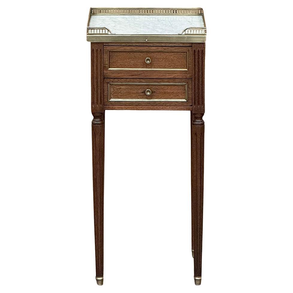 Antique French Directoire Mahogany End Table with Carrara Marble For Sale