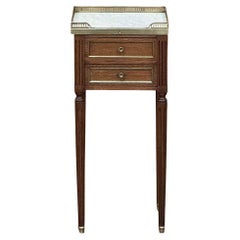 Antique French Directoire Mahogany End Table with Carrara Marble