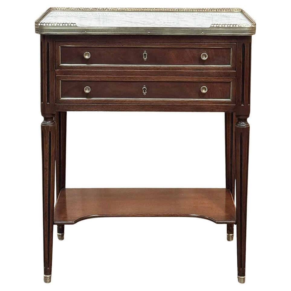 Antique French Directoire Mahogany End Table with Carrara Marble